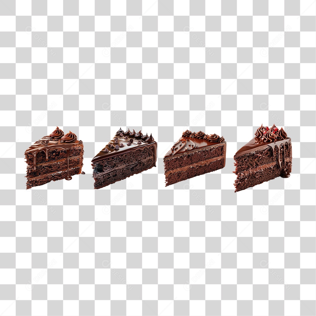 Fatias de Bolo de Chocolate em Estilo Realista Sobremesa Formato PNG Transparente
