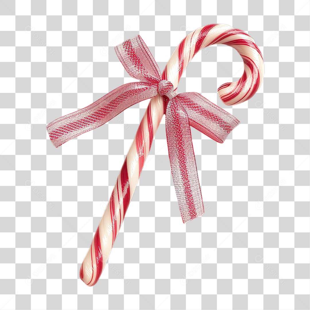 Bengala Doce Vermelha e Branca em Estilo Realista Natal Formato PNG Transparente