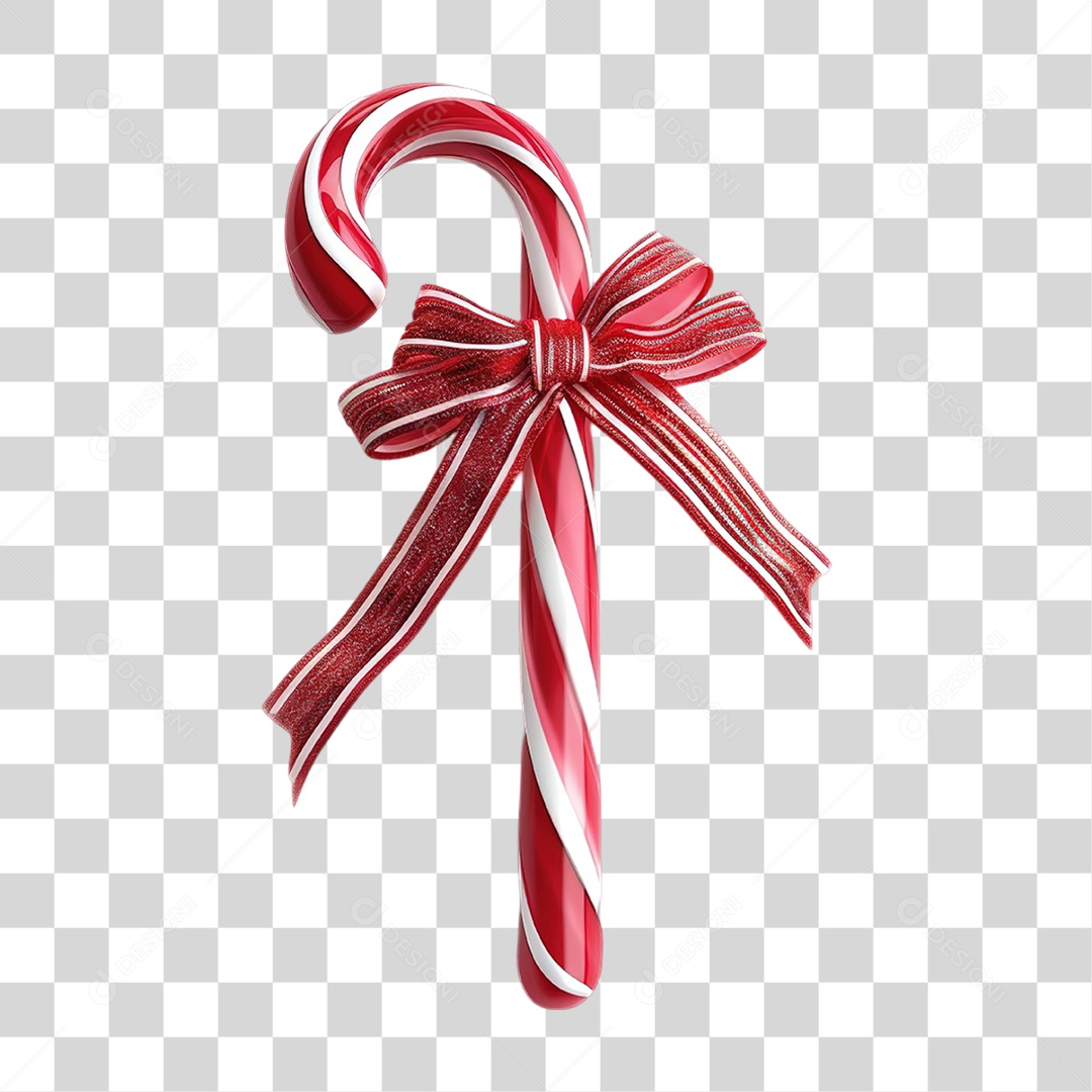 Bengala Doce Vermelha e Branca em Estilo Realista Natal Formato PNG Transparente