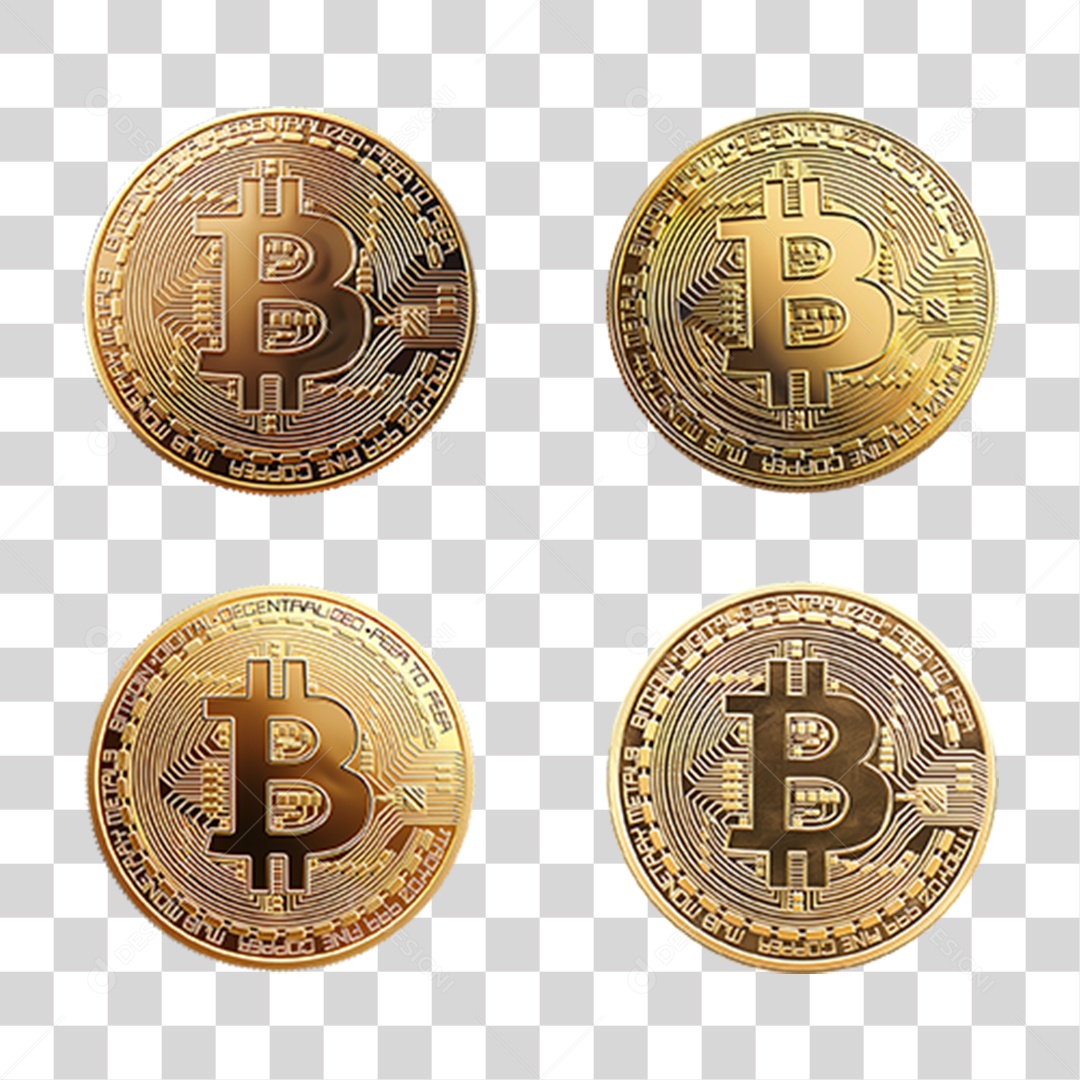 Moeda de Bitcoin Dourada em Estilo Realista Formato PNG Transparente