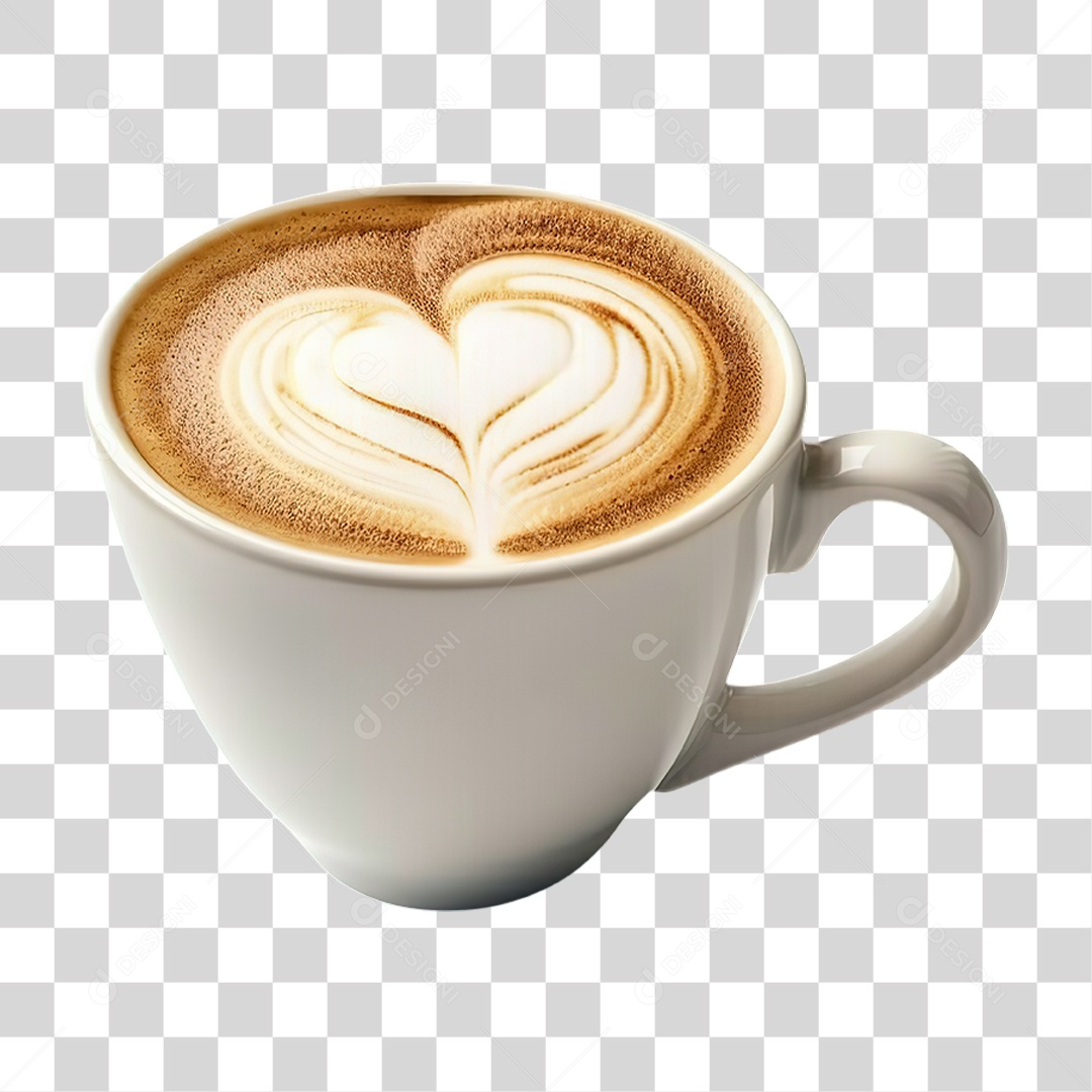 Xícara de Café com Desenho no Leite em Estilo Realista Formato PNG Transparente