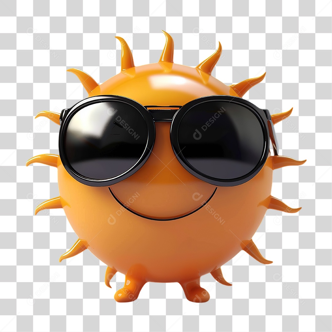Sol Amarelo com Óculos Escuros em Estilo Realista Formato PNG Transparente