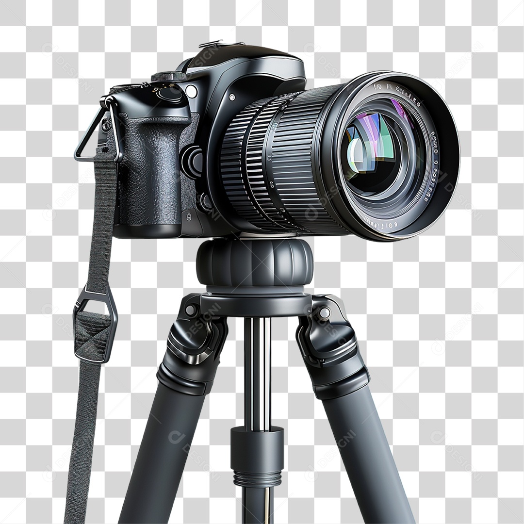 Câmera Fotográfica Profissional em Estilo Realista no Tripé Formato PNG Transparente