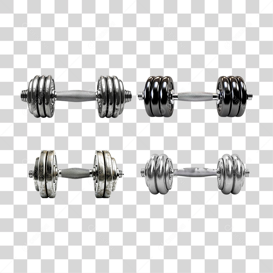 Conjunto de Halteres Cromados em Estilo Realista Formato PNG Transparente