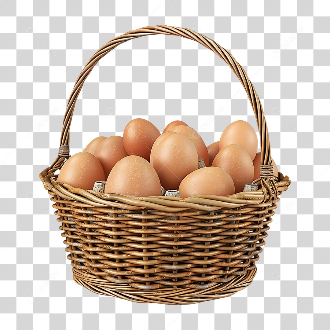Cesta de Palha com Ovos em Estilo Realista Ingrediente Formato PNG Transparente