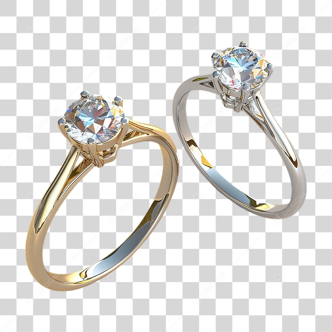 Conjunto de Anéis de Diamante Dourado em Estilo Realista Formato PNG Transparente