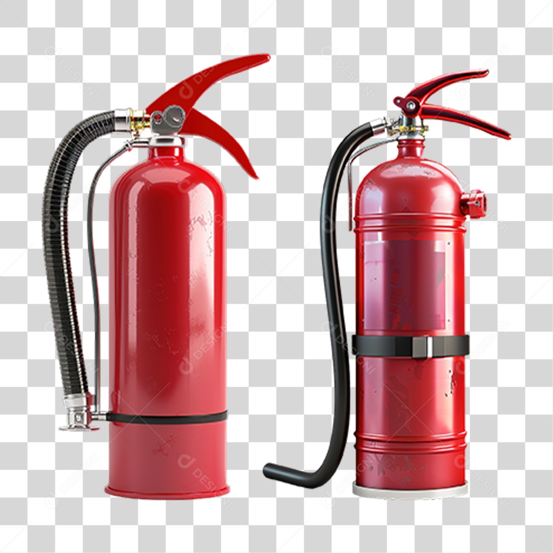 Extintores de Incêndio Vermelhos em Estilo Realista Formato PNG Transparente