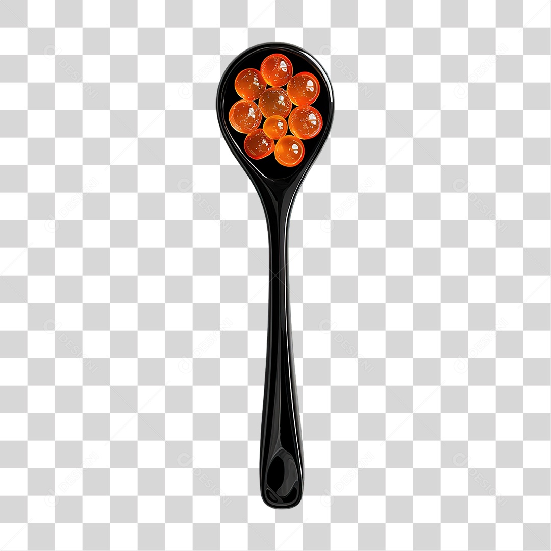 Colher Decorativa Preta com Detalhes Vermelhos em Estilo Realista Formato PNG Transparente