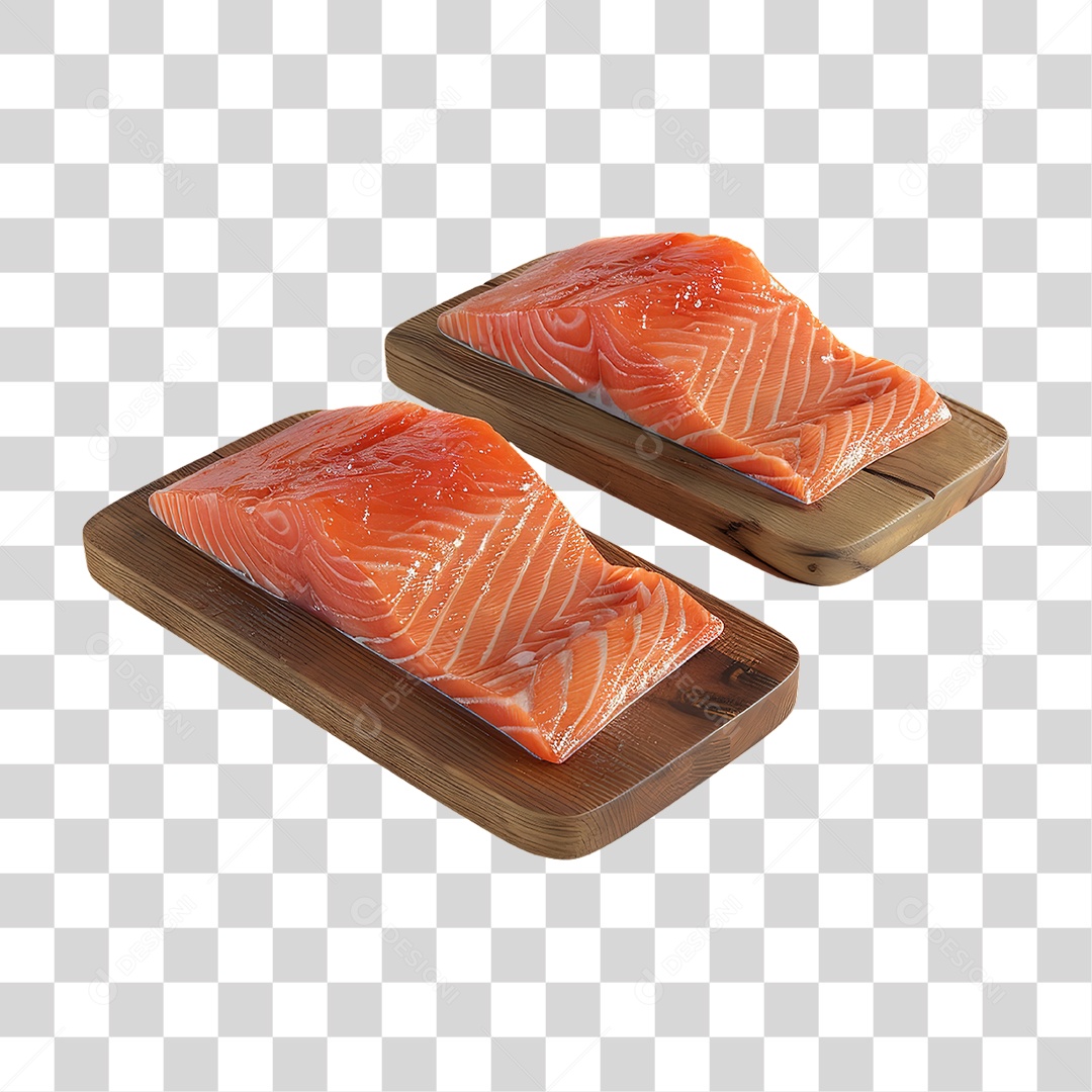 Pedaços de Salmão Cru em Estilo Realista Cozinha Gourmet Formato PNG Transparente