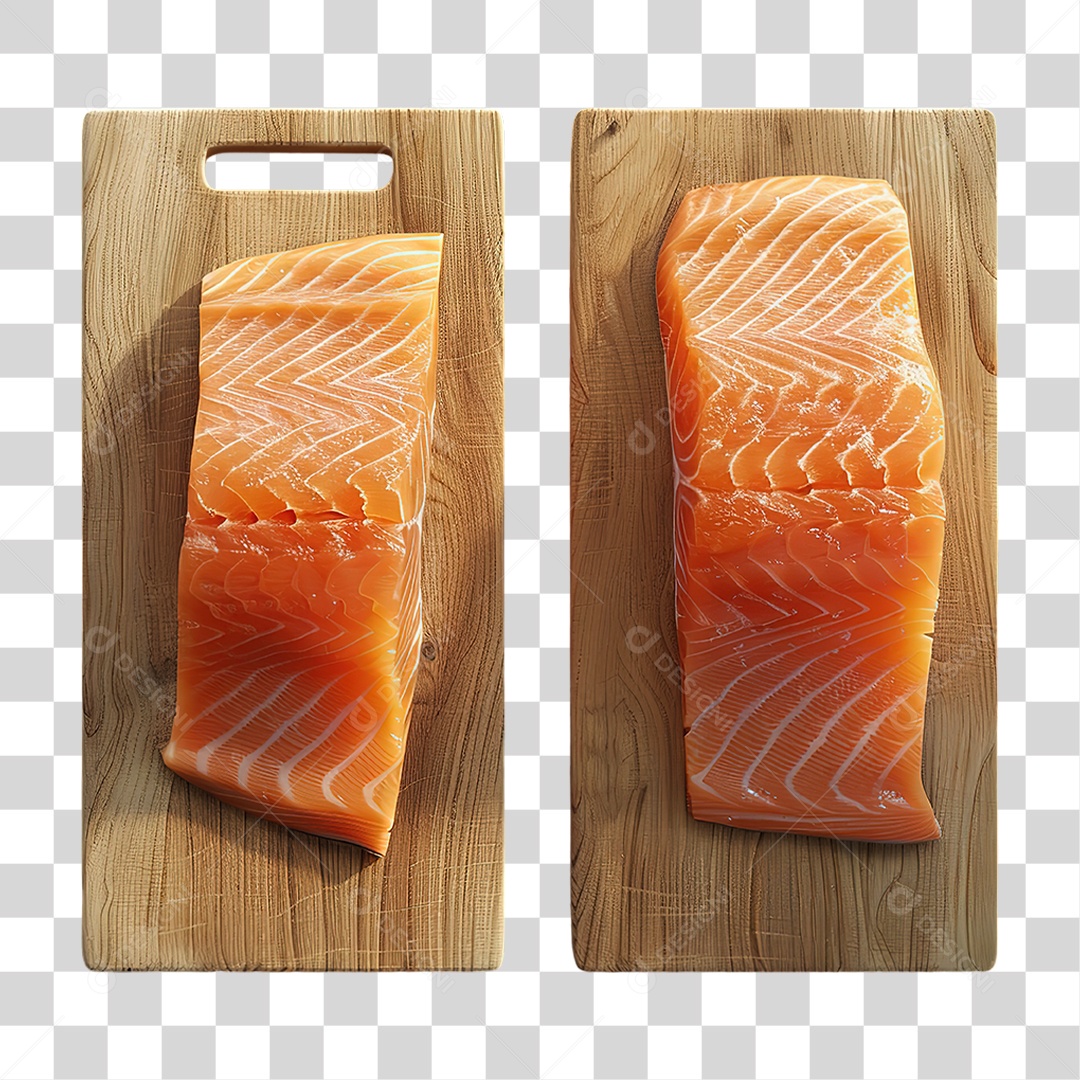 Postas de Salmão Cru na Tábua em Estilo Realista Formato PNG Transparente