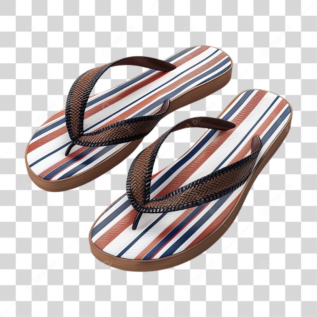 Chinelos de Praia Listrados em Estilo Realista Formato PNG Transparente