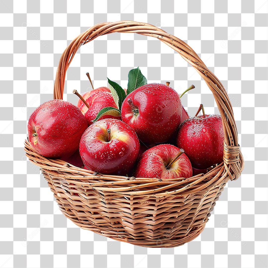 Cesta de Maçãs Vermelhas em Estilo Realista Fruta Formato PNG Transparente
