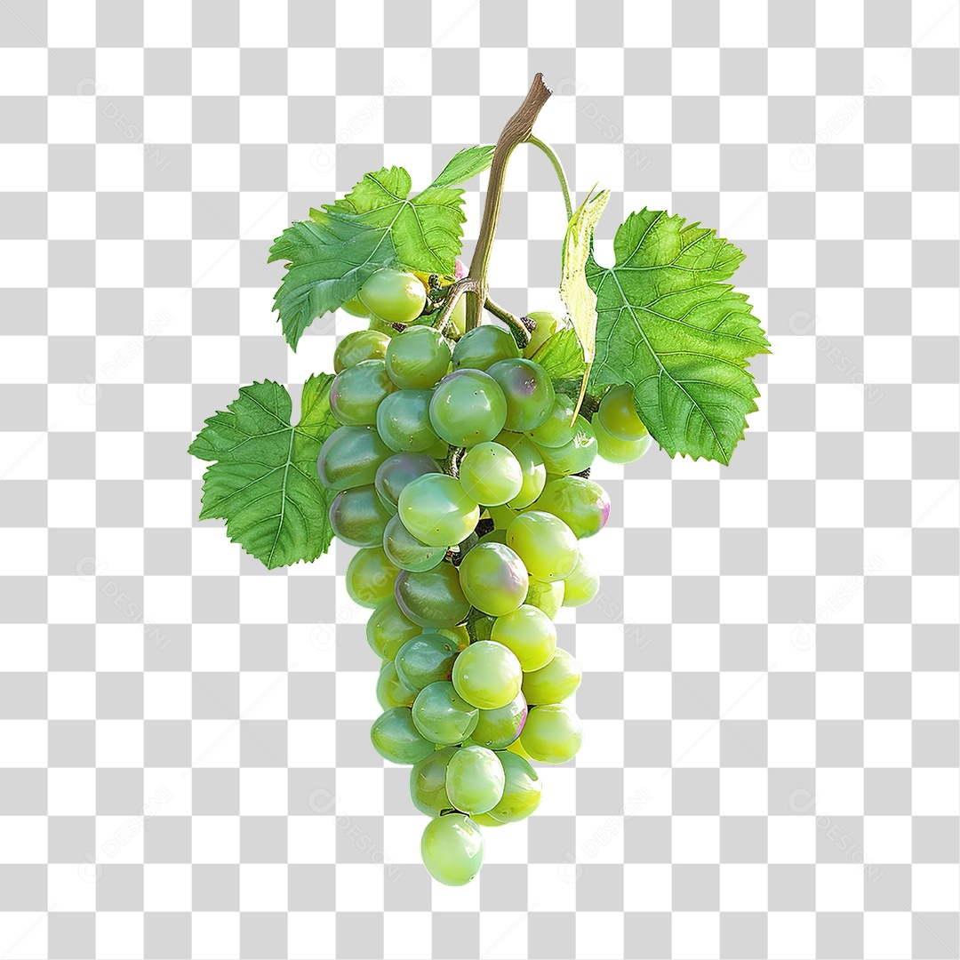 Cacho de Uvas Verdes Frescas em Estilo Realista Fruta Formato PNG Transparente