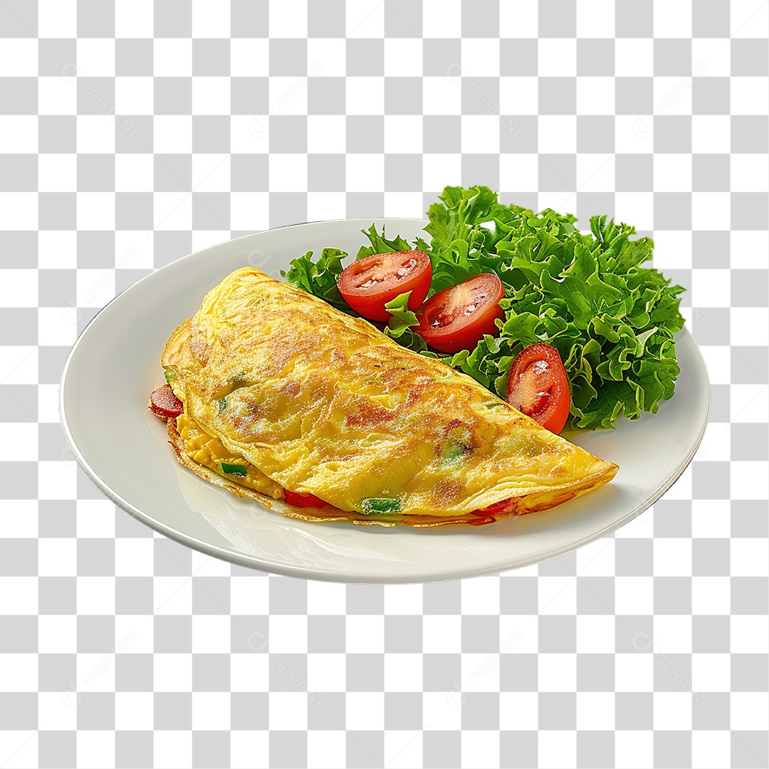 Omelete com Legumes e Verduras em Estilo Realista Servido no Prato Formato PNG Transparente