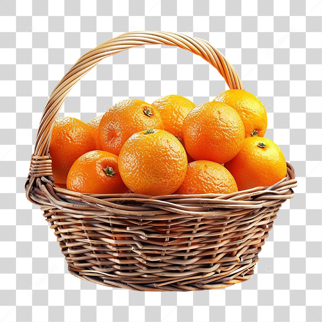 Cesta com Laranjas Frescas em Estilo Realista Fruta Formato PNG Transparente