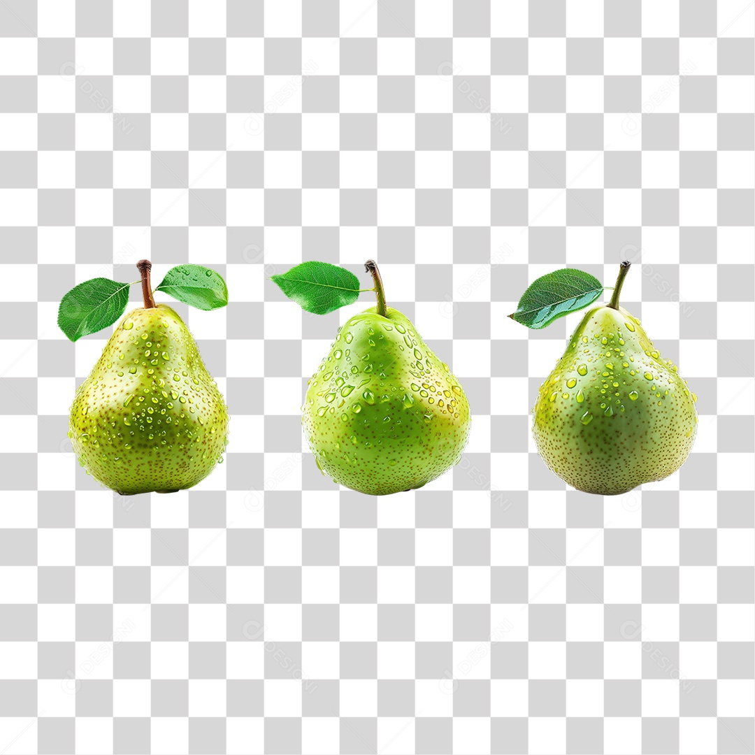 Conjunto de Pêras Verdes em Estilo Realista Fruta Formato PNG Transparente