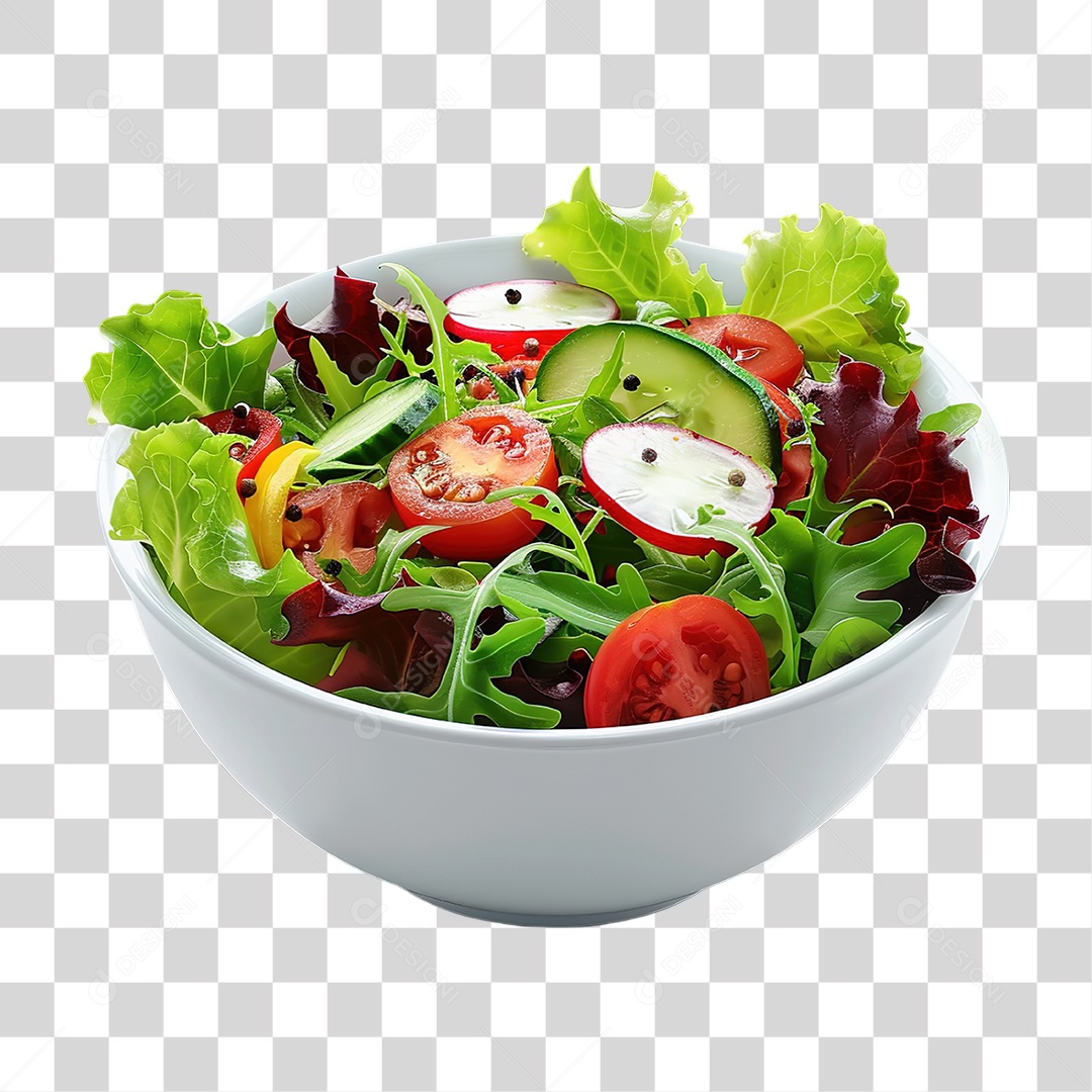 Tigela de Salada Verde e Vegetais em Estilo Realista Formato PNG Transparente