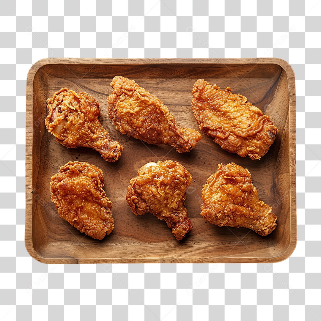 Frango Frito no Tabuleiro em Estilo Realista Comida Servida Formato PNG Transparente