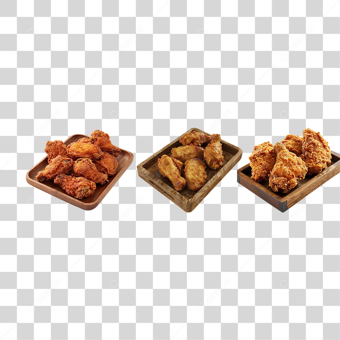 Porções de Frango Frito em Estilo Realista Formato PNG Transparente