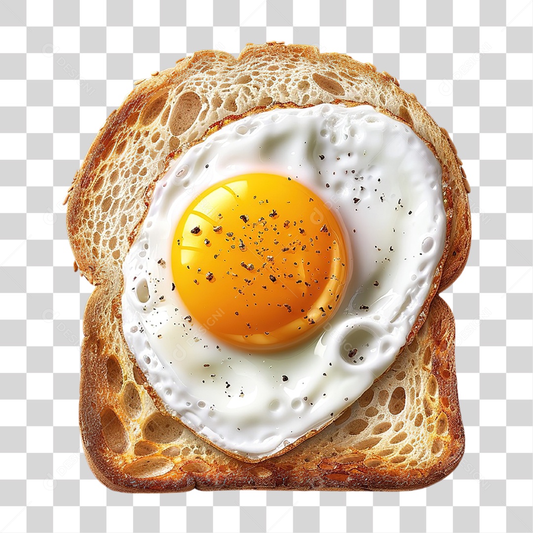 Pão com Ovo Frito em Estilo Realista Café da Manhã Formato PNG Transparente