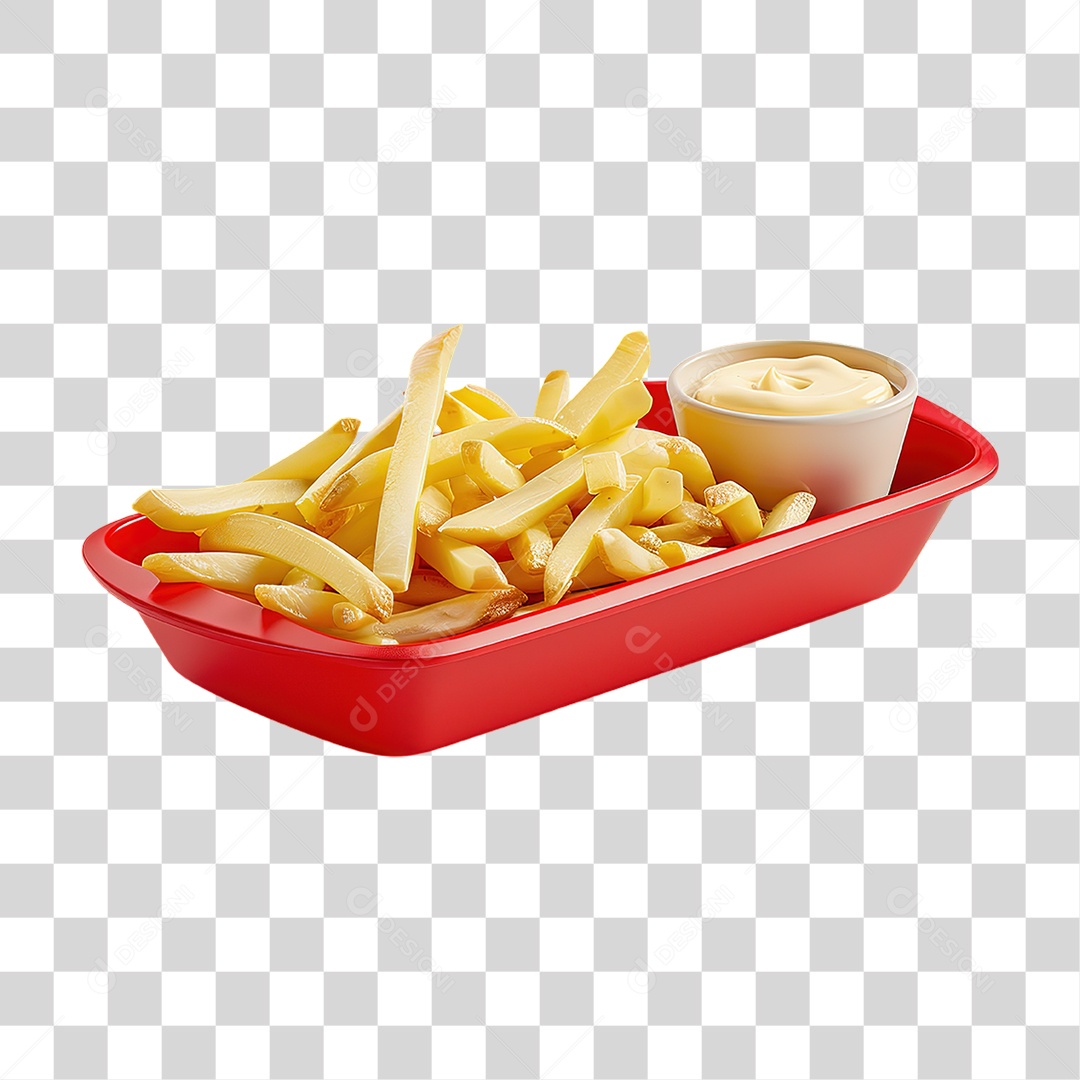 Porção de Batata Frita com Molho em Estilo Realista Formato PNG Transparente