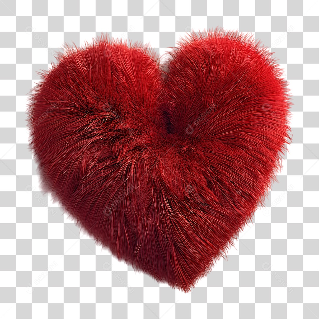Coração Vermelho de Pelúcia em Estilo Realista Formato PNG Transparente