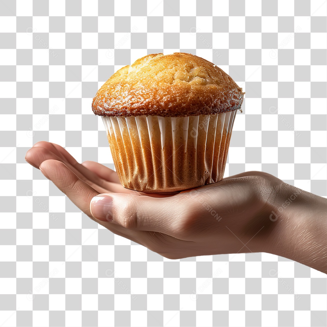 Muffin na Mão Feminina em Estilo Realista Formato PNG Transparente