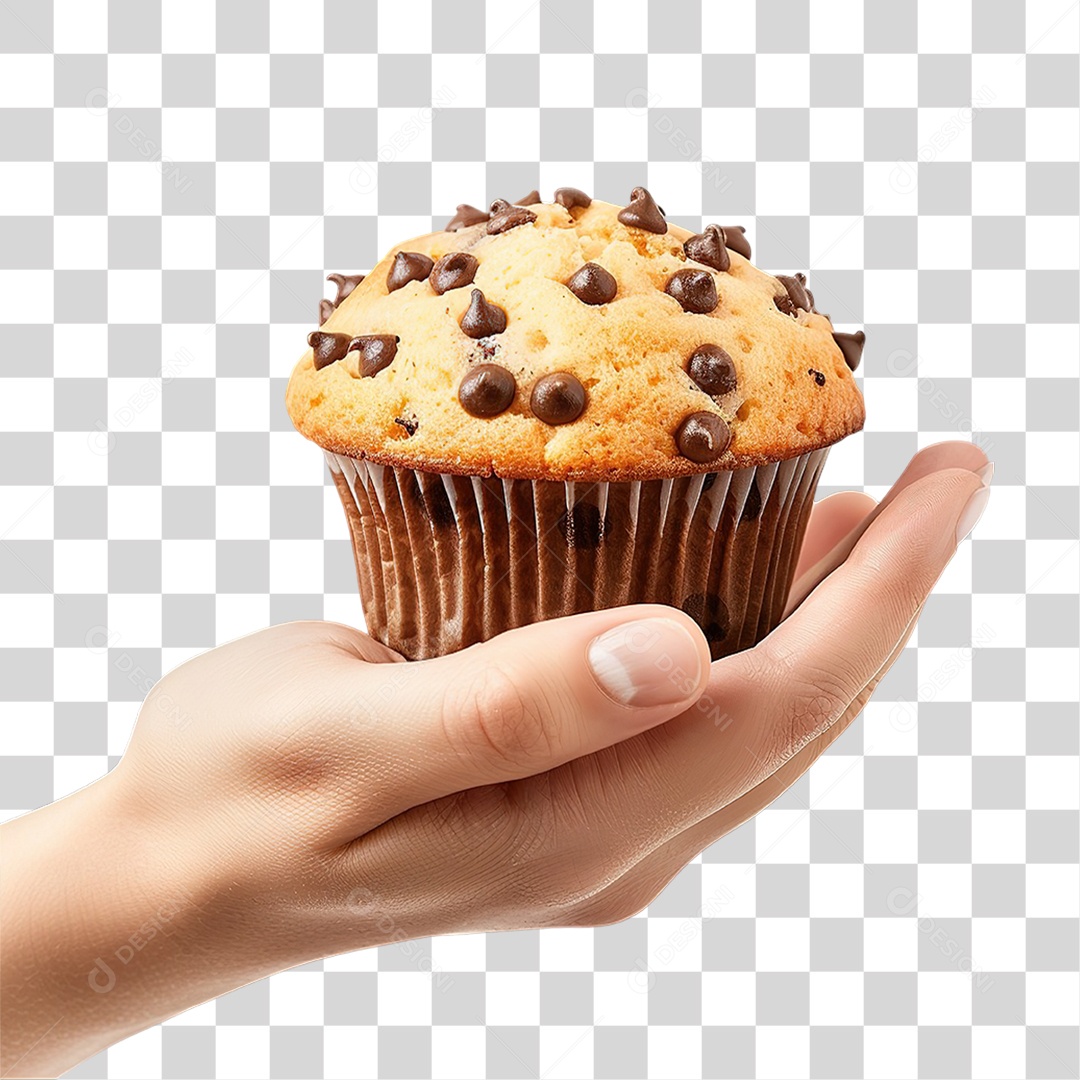 Muffin com Gotas de Chocolate em Estilo Realista Formato PNG Transparente