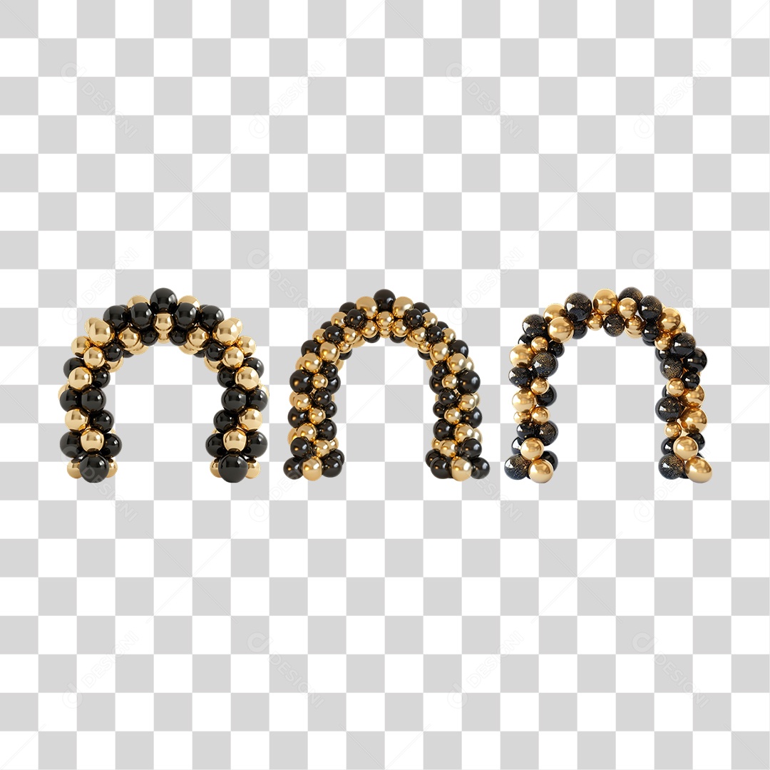 Arco Decorativo de Balões Preto e Dourado em Estilo Realista Formato PNG Transparente