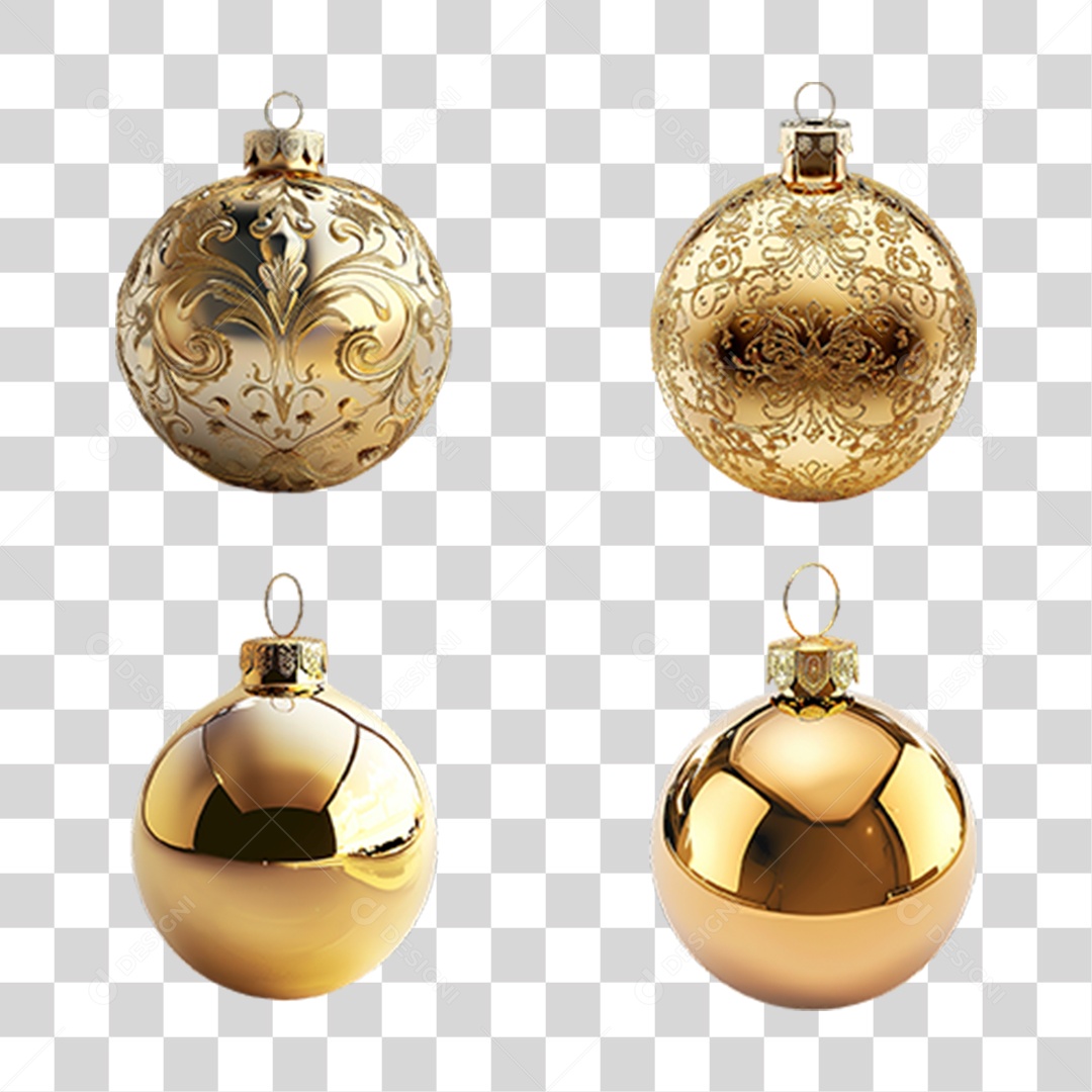 Bolas de Natal Douradas em Estilo Realista Decorativas Formato PNG Transparente