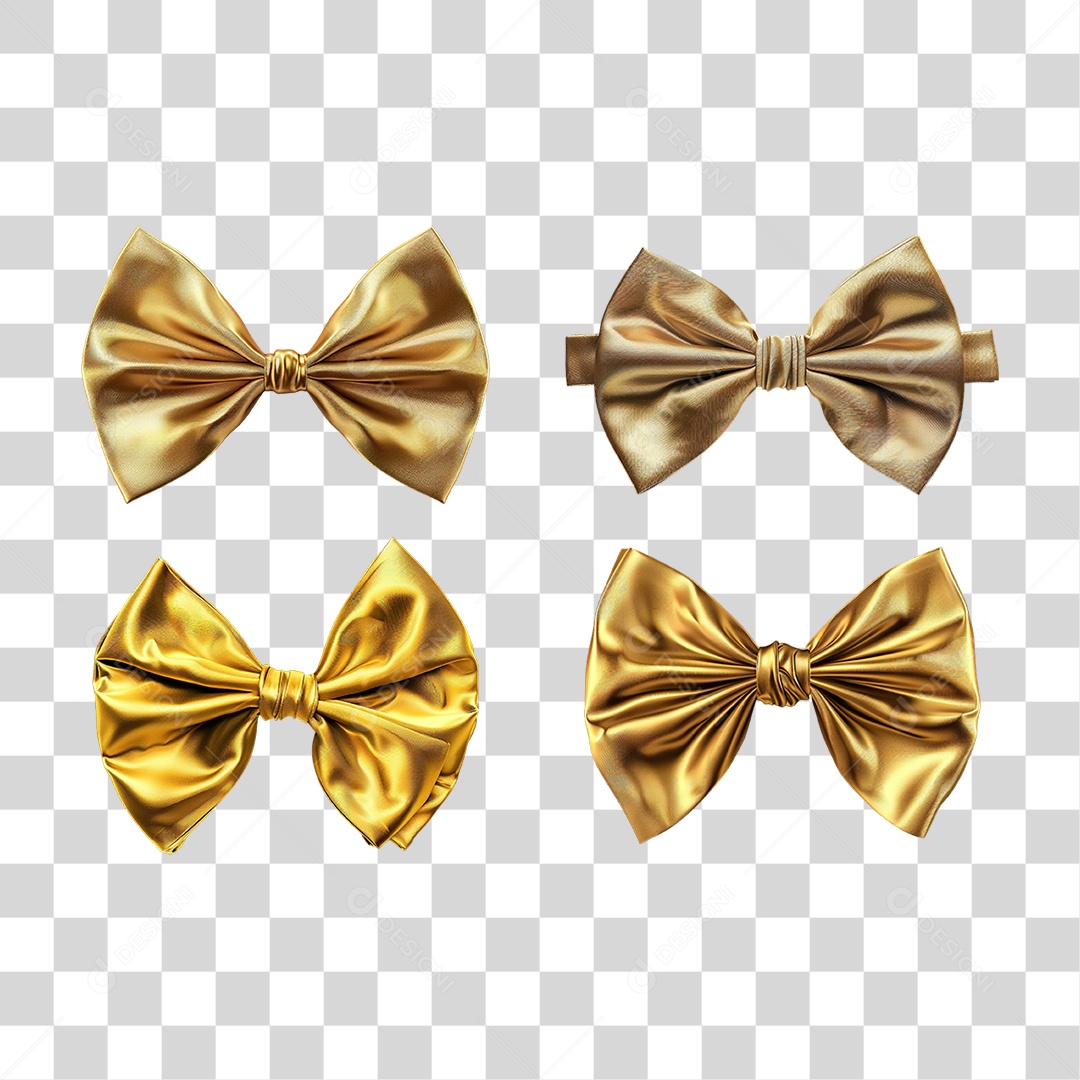 Conjunto de Gravatas Borboleta Douradas em Estilo Realista Formato PNG Transparente