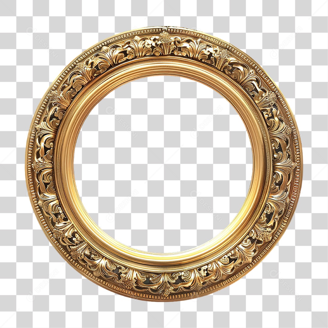Moldura Dourada Circular Ornamental em Estilo Realista Formato PNG Transparente