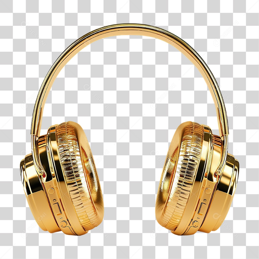 Fone de Ouvido Dourado em Estilo Realista Simples Formato PNG Transparente