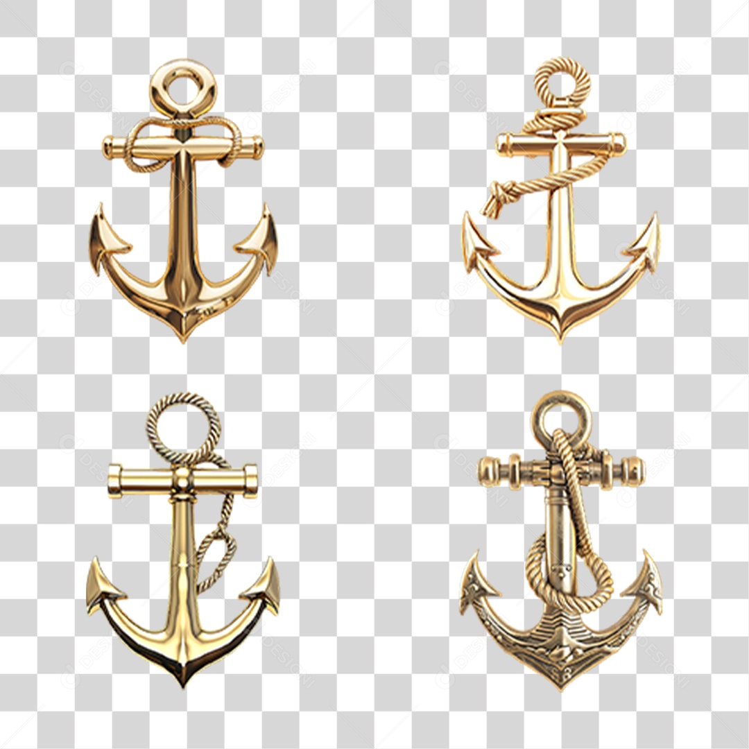Conjunto de Âncoras Douradas em Estilo Realista Formato PNG Transparente