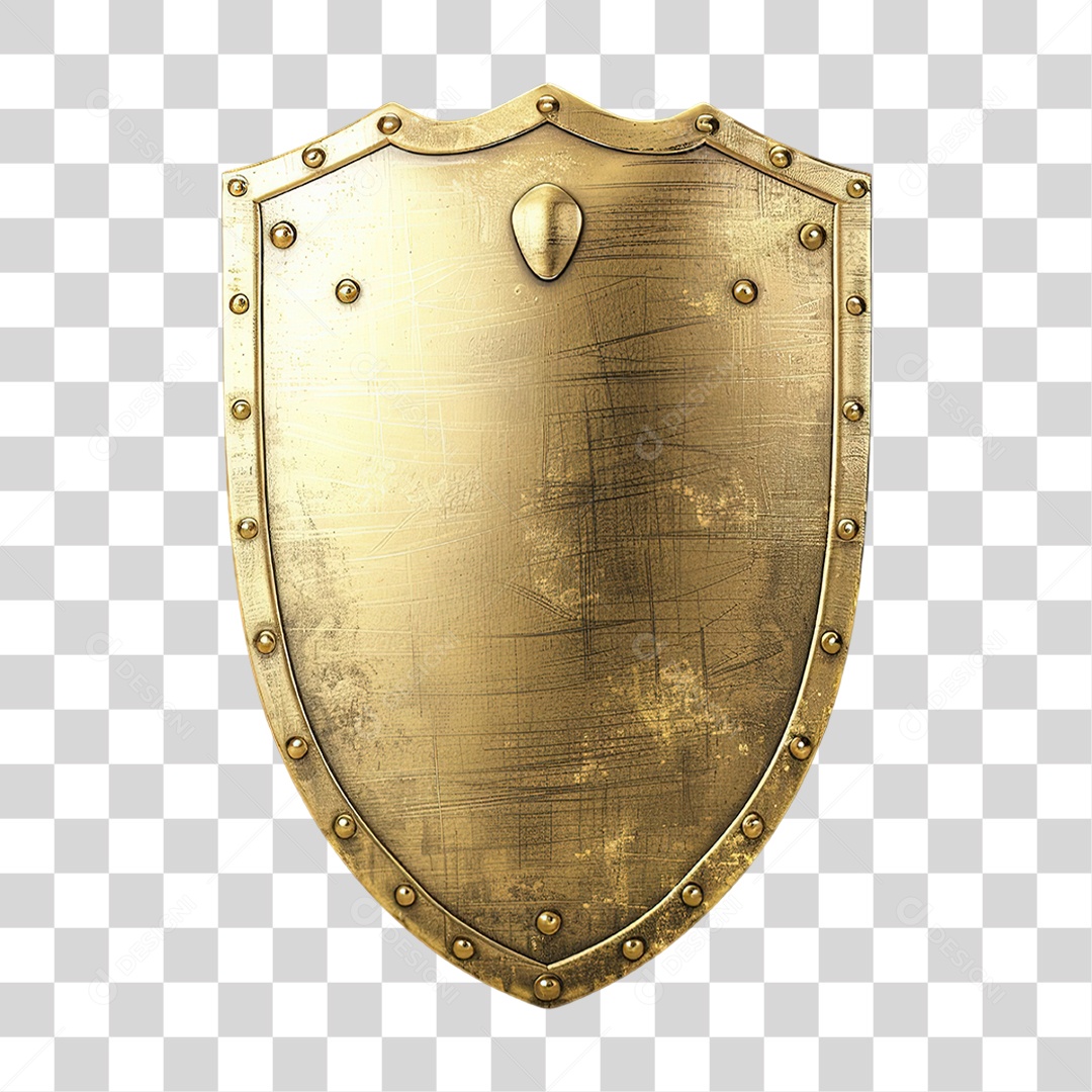 Escudo Dourado Antigo em Estilo Realista Formato PNG Transparente