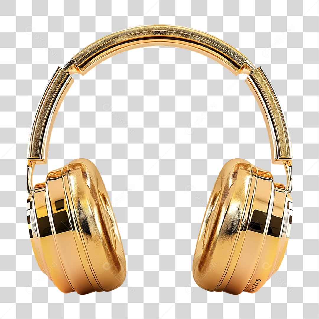 Fone de Ouvido Dourado em Estilo Realista Formato PNG Transparente