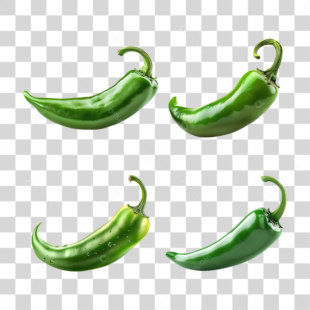 Conjunto de Pimentas Verdes Frescas em Estilo Realista Formato PNG Transparente