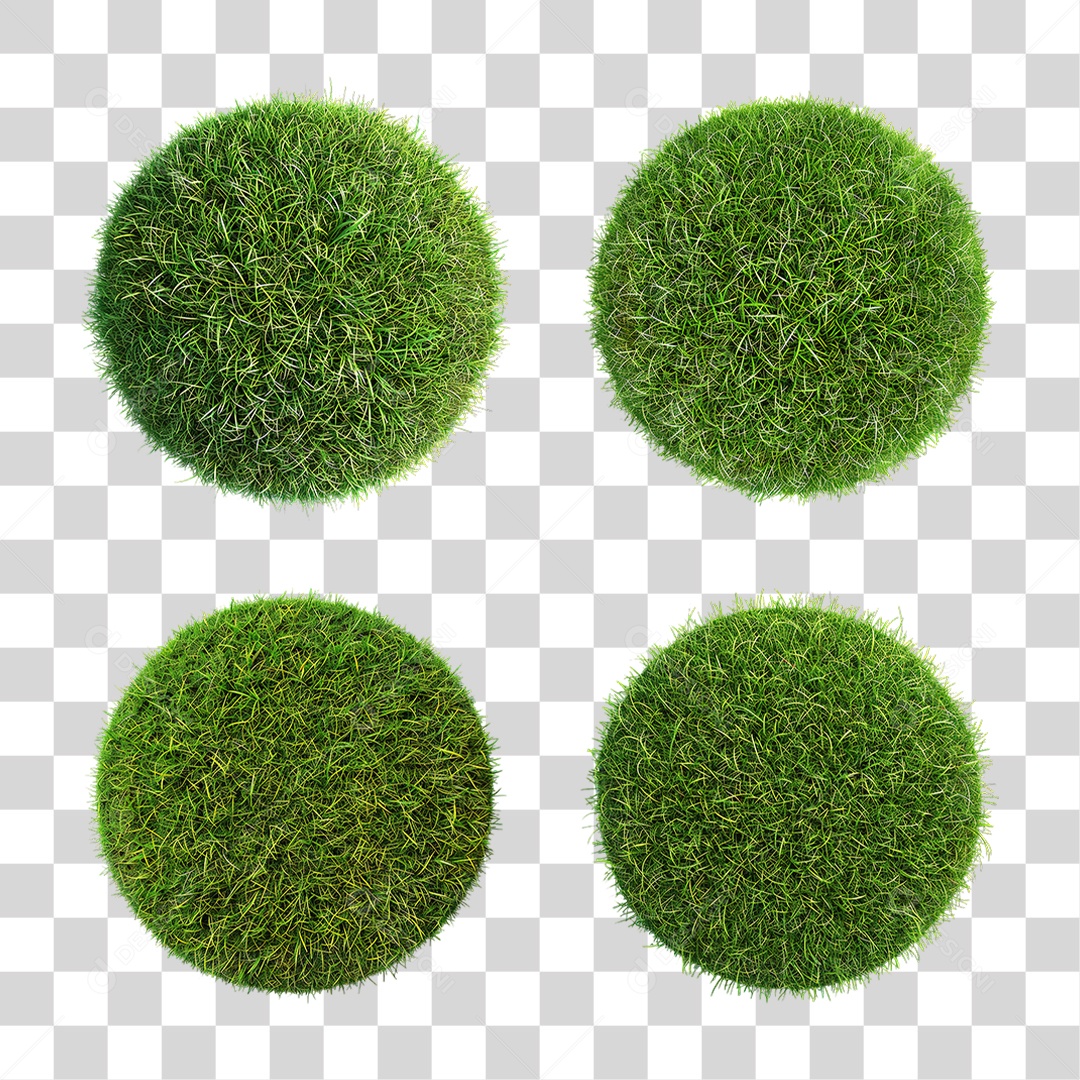 Conjunto de Esferas de Musgo Verde em Estilo Realista Formato PNG Transparente