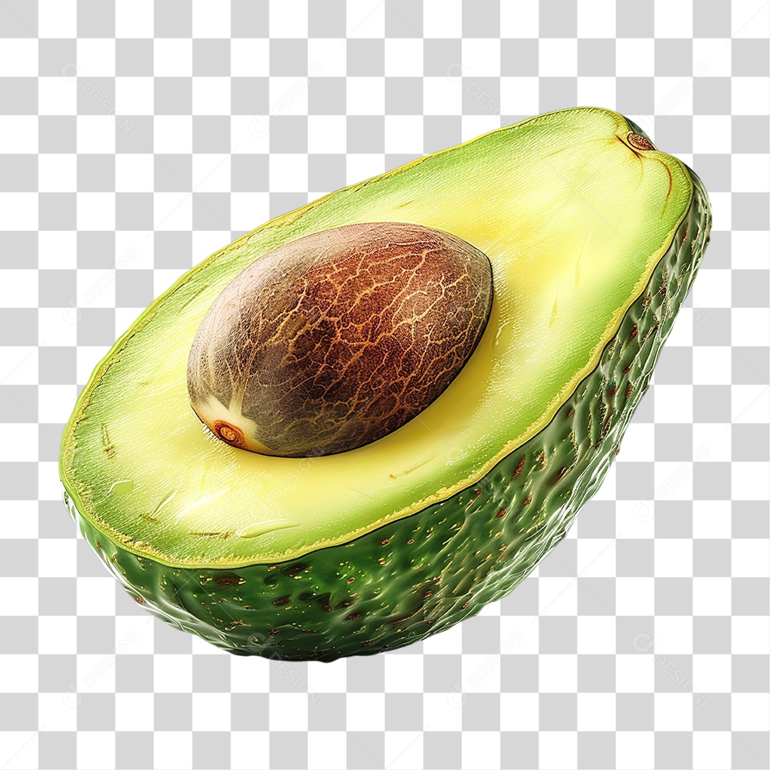 Abacate Cortado ao Meio em Estilo Realista Fruta Formato PNG Transparente