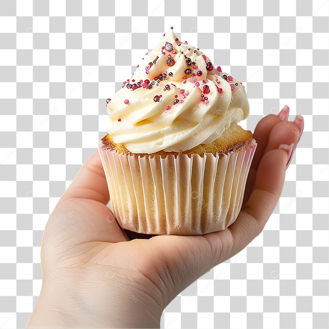Cupcake com Cobertura Decorada em Estilo Realista Formato PNG Transparente