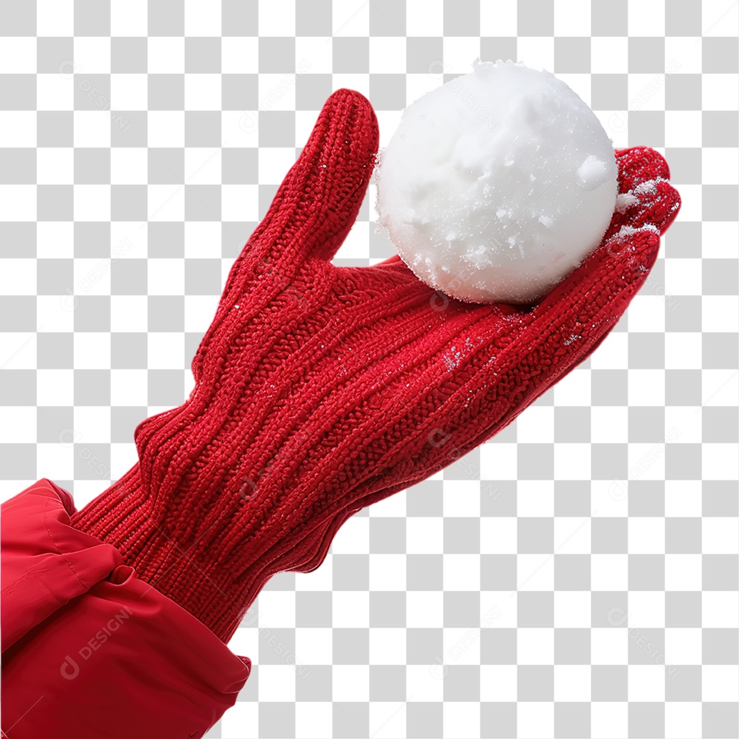 Mão com Bola de Neve em Estilo Realista Vermelho Formato PNG Transparente