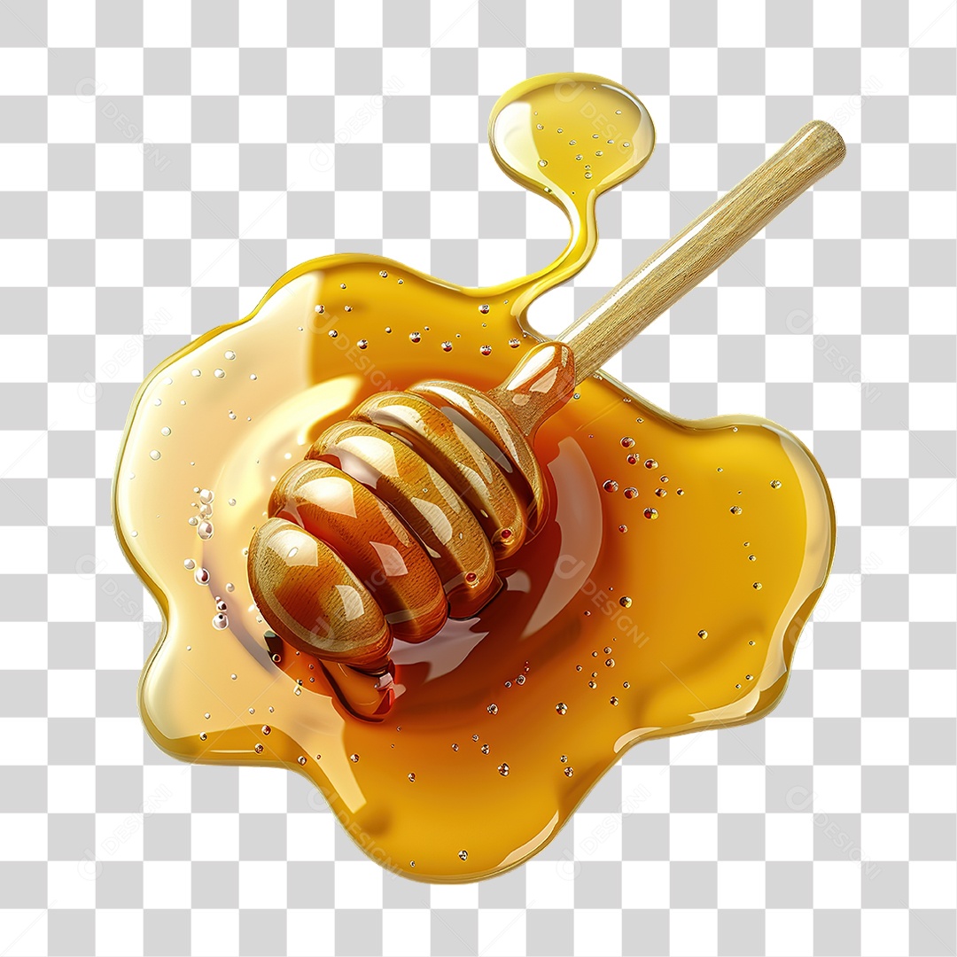 Mel com Colher de Madeira em Estilo Realista Formato PNG Transparente