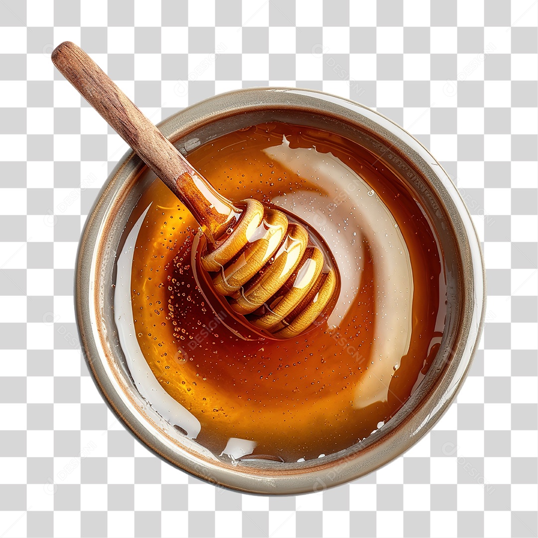 Mel Escorrendo com Colher de Madeira em Estilo Realista Formato PNG Transparente
