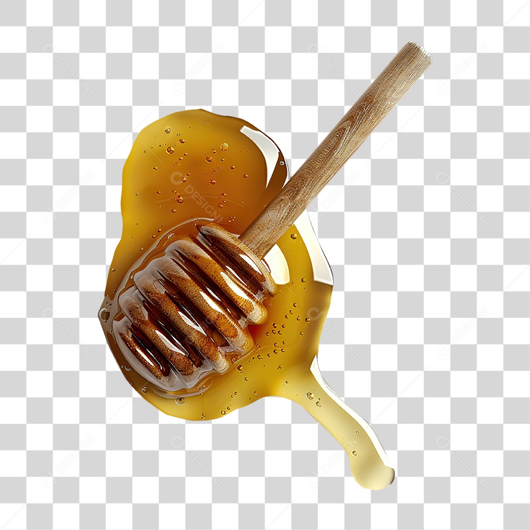 Mel Escorrendo com Colher em Estilo Realista Sobremesa Formato PNG Transparente