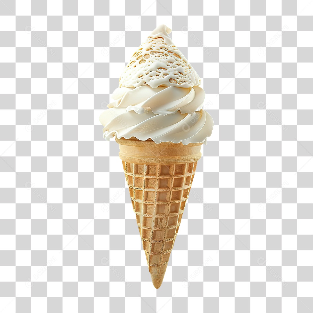 Casquinha de Sorvete de Baunilha em Estilo Realista Sobremesa Formato PNG Transparente