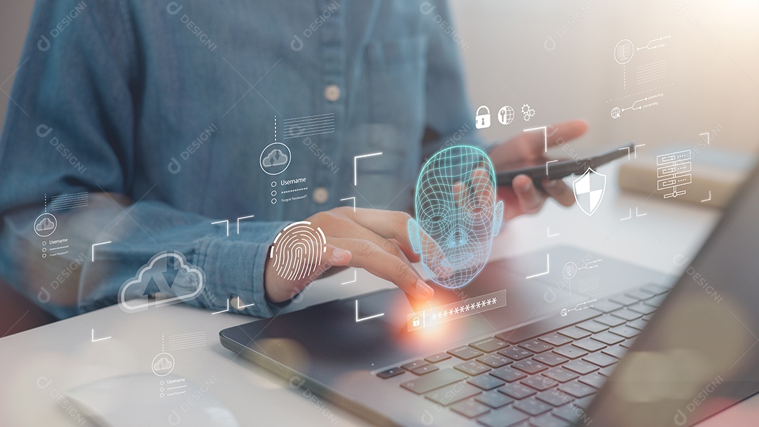 Empresário analisando assinatura digital pelo leptop