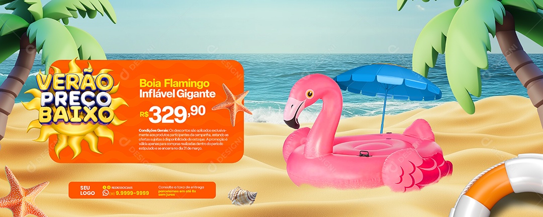 Banner Promoção Verão Preço Baixo Boia Flamingo Oferta Social Media PSD Editável