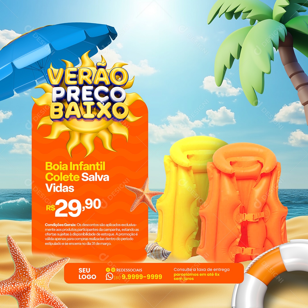 Feed Promoção Verão Preço Baixo Boia Infantil Oferta Social Media PSD Editável
