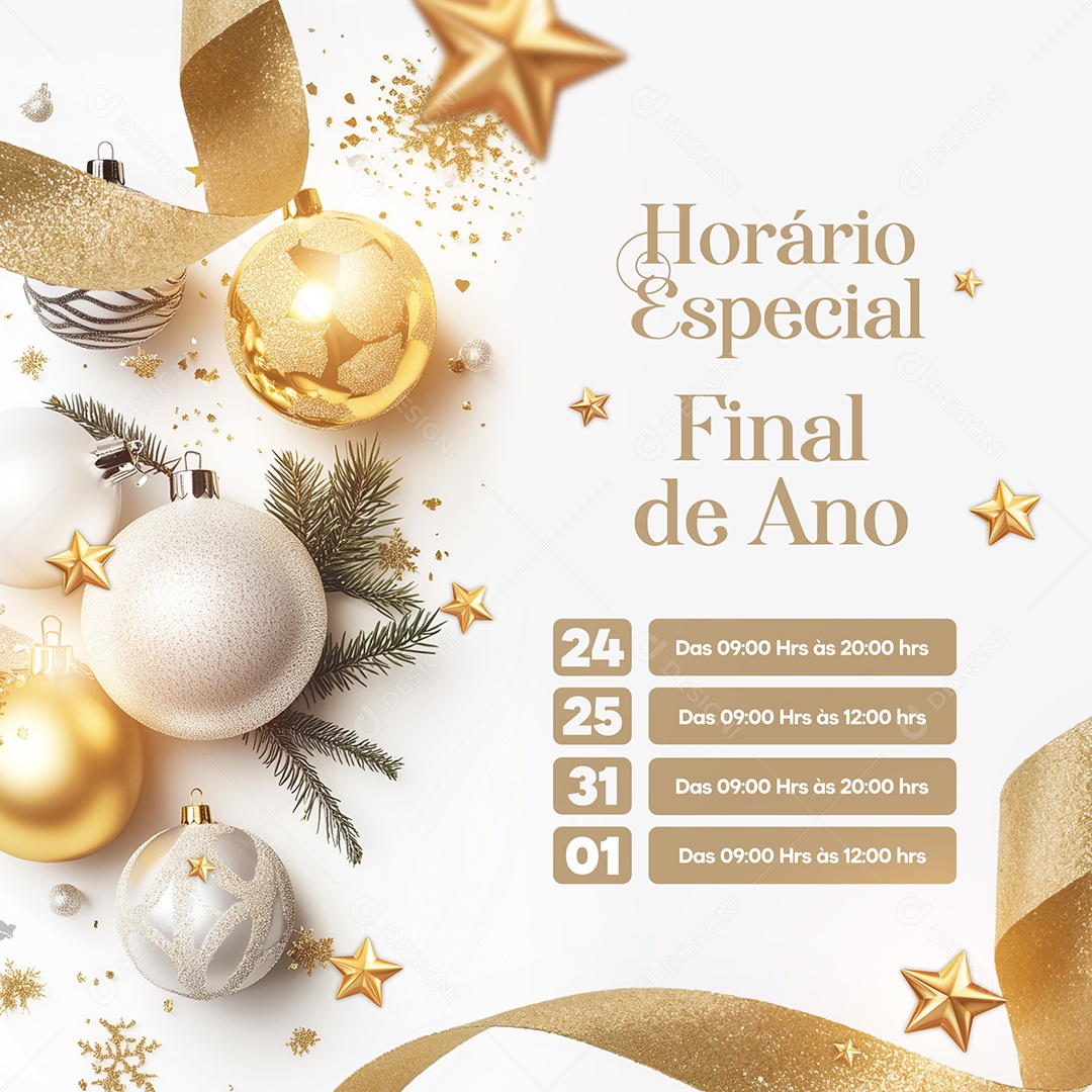 Recesso Fim de Ano Comunicado Social Media PSD Editável