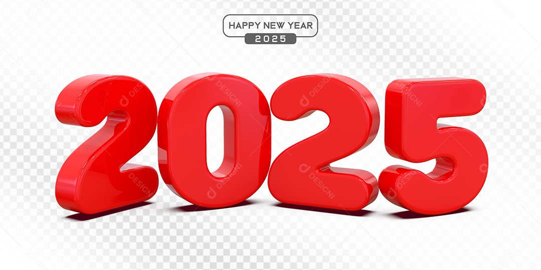 Elemento 3D Número 2025 Vermelho Para Composição PSD